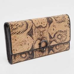 Bottega Veneta Beige/Black Python Clasp Flap Continental Wallet