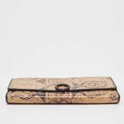 Bottega Veneta Beige/Black Python Clasp Flap Continental Wallet