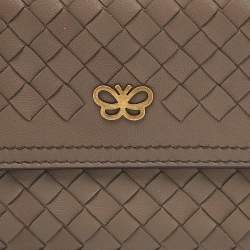 Pre Owned Bottega Veneta Beige Intrecciato Leather Flap Continental Wallet