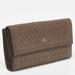 Pre Owned Bottega Veneta Beige Intrecciato Leather Flap Continental Wallet