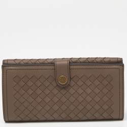 Pre Owned Bottega Veneta Beige Intrecciato Leather Flap Continental Wallet