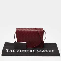 Pre Owned Bottega Veneta Red Intrecciato Leather Flap Crossbody Bag