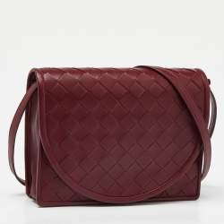 Pre Owned Bottega Veneta Red Intrecciato Leather Flap Crossbody Bag
