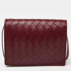Pre Owned Bottega Veneta Red Intrecciato Leather Flap Crossbody Bag