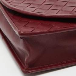 Pre Owned Bottega Veneta Red Intrecciato Leather Flap Crossbody Bag