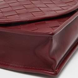 Pre Owned Bottega Veneta Red Intrecciato Leather Flap Crossbody Bag