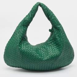 مملوكة مسبقًا Bottega Veneta Green Intrecciato Leather Large Veneta Hobo