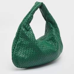 مملوكة مسبقًا Bottega Veneta Green Intrecciato Leather Large Veneta Hobo