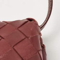 Pre Owned Bottega Veneta Burgundy Intrecciato Leather Flap Crossbody Bag