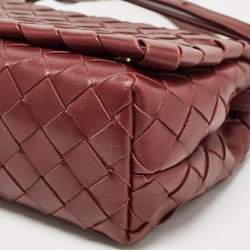 Pre Owned Bottega Veneta Burgundy Intrecciato Leather Flap Crossbody Bag