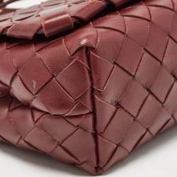 Pre Owned Bottega Veneta Burgundy Intrecciato Leather Flap Crossbody Bag