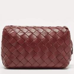 Pre Owned Bottega Veneta Burgundy Intrecciato Leather Flap Crossbody Bag