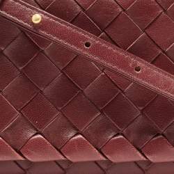 Pre Owned Bottega Veneta Burgundy Intrecciato Leather Flap Crossbody Bag