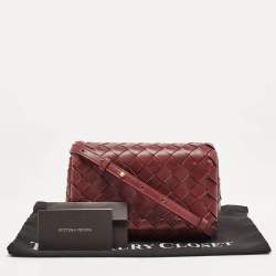 Pre Owned Bottega Veneta Burgundy Intrecciato Leather Flap Crossbody Bag