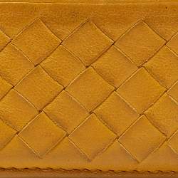 Pre Owned Bottega Veneta Mustard Intrecciato Leather Card Holder
