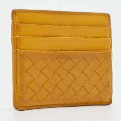 Pre Owned Bottega Veneta Mustard Intrecciato Leather Card Holder