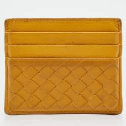 Pre Owned Bottega Veneta Mustard Intrecciato Leather Card Holder