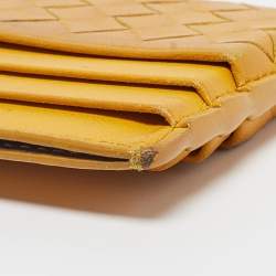 Pre Owned Bottega Veneta Mustard Intrecciato Leather Card Holder