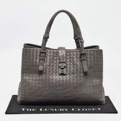 Pre Owned Bottega Veneta Grey Intrecciato Leather Medium Roma Tote