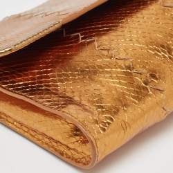 Pre Owned Bottega Veneta Gold Intrecciato Leather Frame Wristlet Clutch
