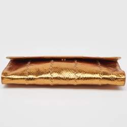 Pre Owned Bottega Veneta Gold Intrecciato Leather Frame Wristlet Clutch