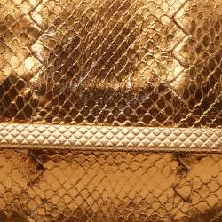 Pre Owned Bottega Veneta Gold Intrecciato Leather Frame Wristlet Clutch