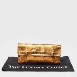 Pre Owned Bottega Veneta Gold Intrecciato Leather Frame Wristlet Clutch