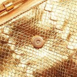 Pre Owned Bottega Veneta Gold Intrecciato Leather Frame Wristlet Clutch