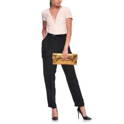 Pre Owned Bottega Veneta Gold Intrecciato Leather Frame Wristlet Clutch