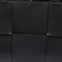 Pre Owned Bottega Veneta Black Intrecciato Leather Medium Arco Tote