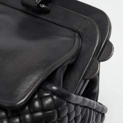 Pre Owned Bottega Veneta Black Intrecciato Leather Frame Expandable Bag