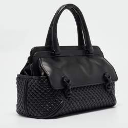 Pre Owned Bottega Veneta Black Intrecciato Leather Frame Expandable Bag