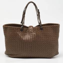 Pre Owned Bottega Veneta Brown Intrecciato Leather Capri Tote
