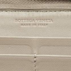 Pre Owned Bottega Veneta Grey Intrecciato Leather Zip Around Wallet