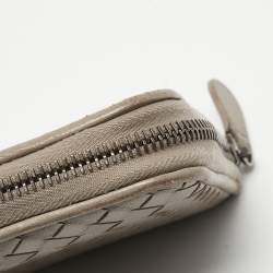 Pre Owned Bottega Veneta Grey Intrecciato Leather Zip Around Wallet