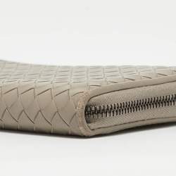 Pre Owned Bottega Veneta Grey Intrecciato Leather Zip Around Wallet