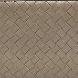 Pre Owned Bottega Veneta Grey Intrecciato Leather Zip Around Wallet
