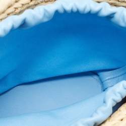 Pre Owned Bottega Veneta Light Blue/Beige Raffia and Leather Small Arco Basket Bag