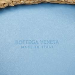 Pre Owned Bottega Veneta Light Blue/Beige Raffia and Leather Small Arco Basket Bag