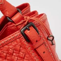 Pre Owned Bottega Veneta Red Intrecciato Leather Large Roma Stitch Tote