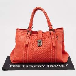 Pre Owned Bottega Veneta Red Intrecciato Leather Large Roma Stitch Tote