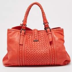 Pre Owned Bottega Veneta Red Intrecciato Leather Large Roma Stitch Tote