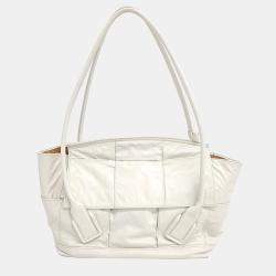 Pre Owned Bottega Veneta White Leather Medium Acro Tote Bag
