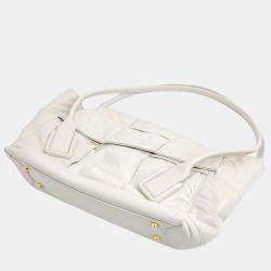 Pre Owned Bottega Veneta White Leather Medium Acro Tote Bag
