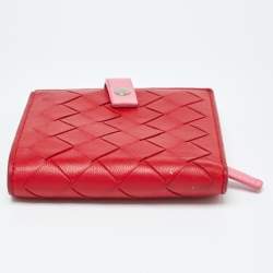 Bottega Veneta Red/Pink Intrecciato Leather French Compact Wallet