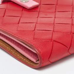 Bottega Veneta Red/Pink Intrecciato Leather French Compact Wallet