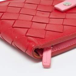 Bottega Veneta Red/Pink Intrecciato Leather French Compact Wallet