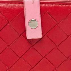 Bottega Veneta Red/Pink Intrecciato Leather French Compact Wallet