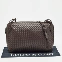 Pre Owned Bottega Veneta Choco Brown Intrecciato Leather Large Nodini Crossbody Bag
