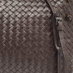 Pre Owned Bottega Veneta Choco Brown Intrecciato Leather Large Nodini Crossbody Bag